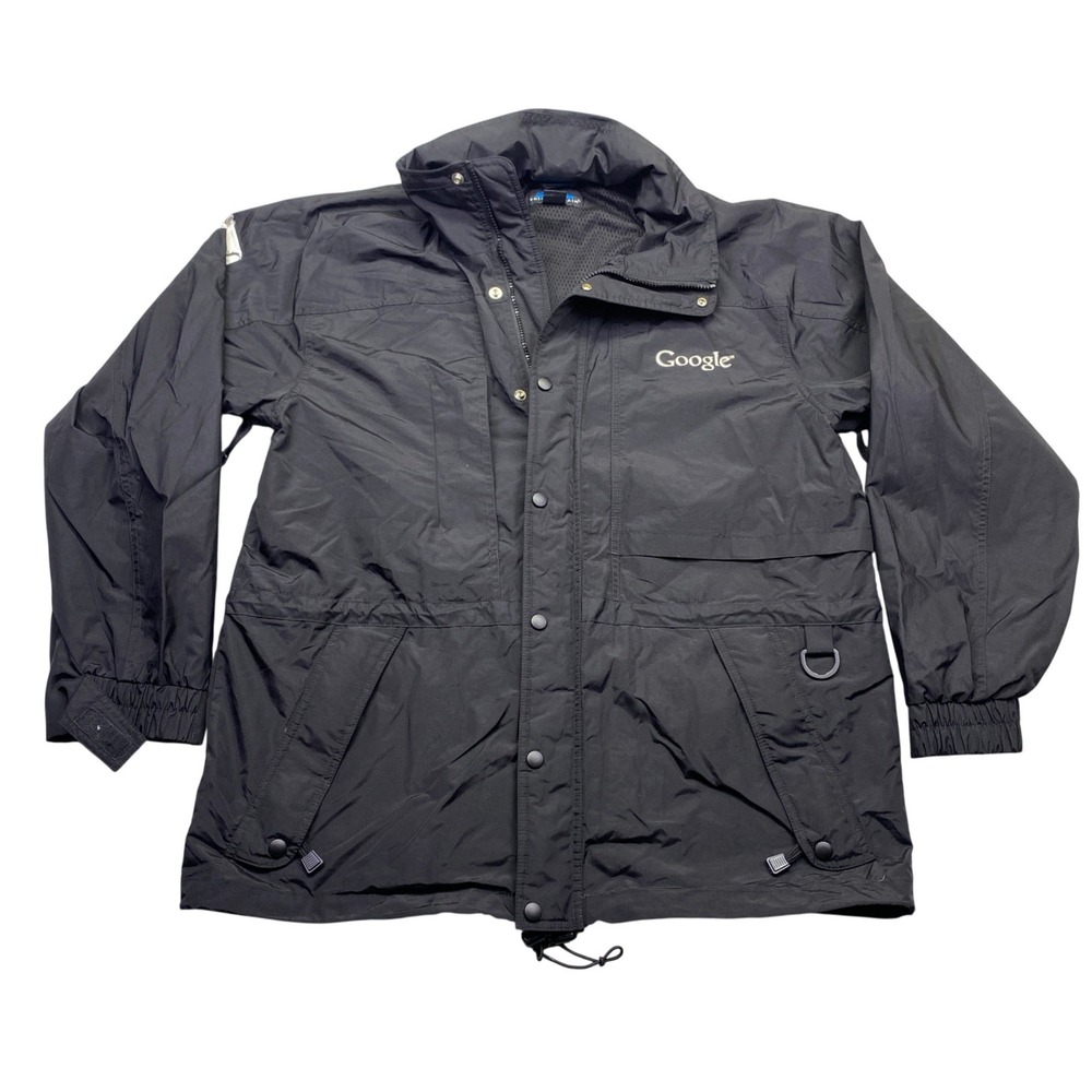 Tri-Mountain Google‎ Logo Windbreaker Jacket Mens Medium Black Nylon Tech Swag